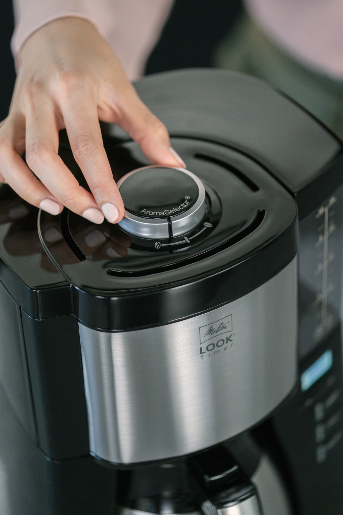Nahaufnahme des Aroma-Selectors der Melitta® LOOK® Therm Timer Filterkaffeemaschine.