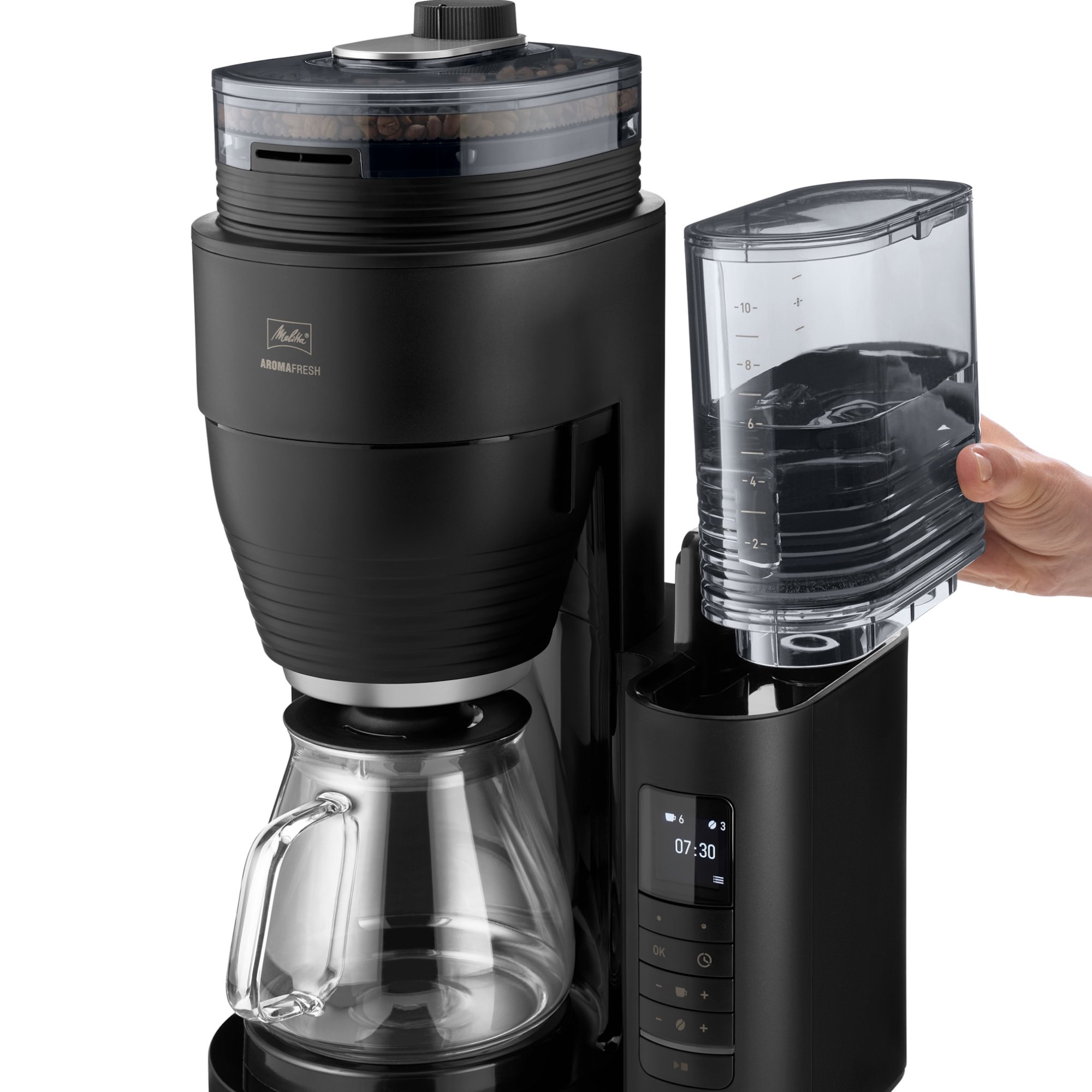 Produktbild von AromaFresh Pro X Filterkaffeemaschine mit Mahlwerk, Schwarz-Silber - 7