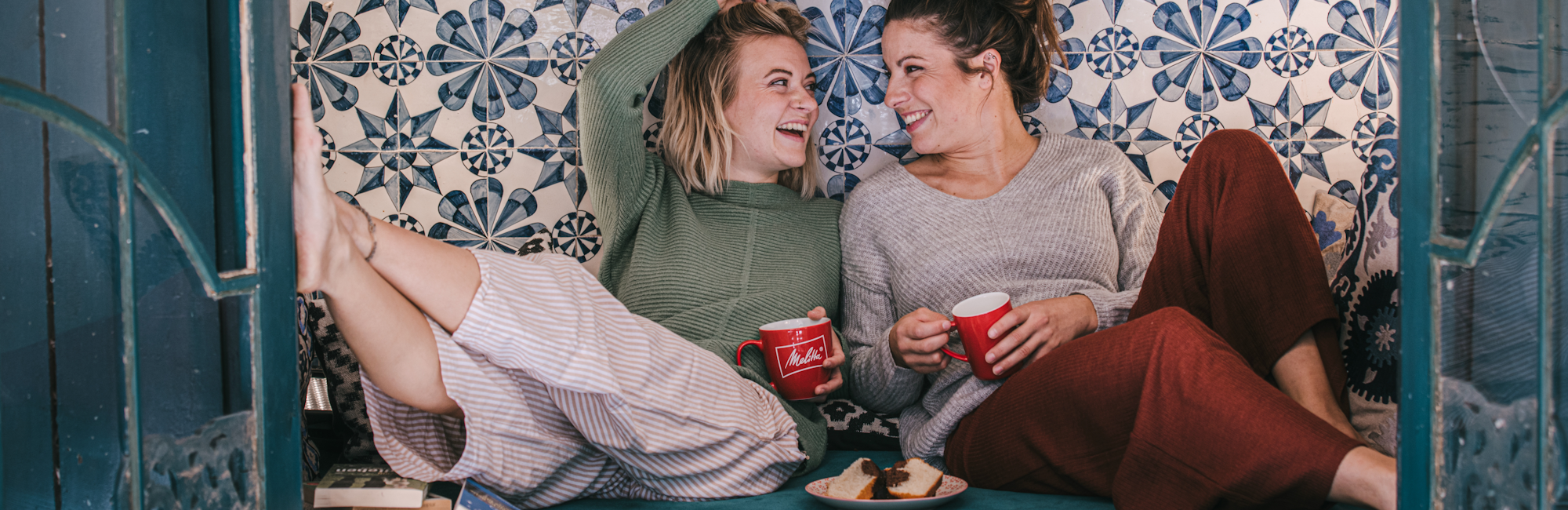 Images of 2 women enjoying a good coffee