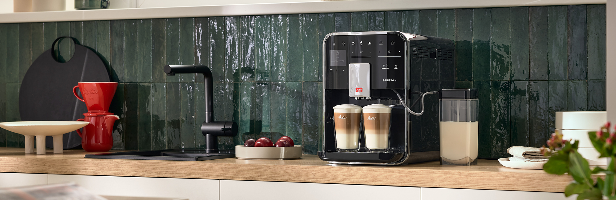 Melitta LatteSelect in a kitchen with a Melitta mug