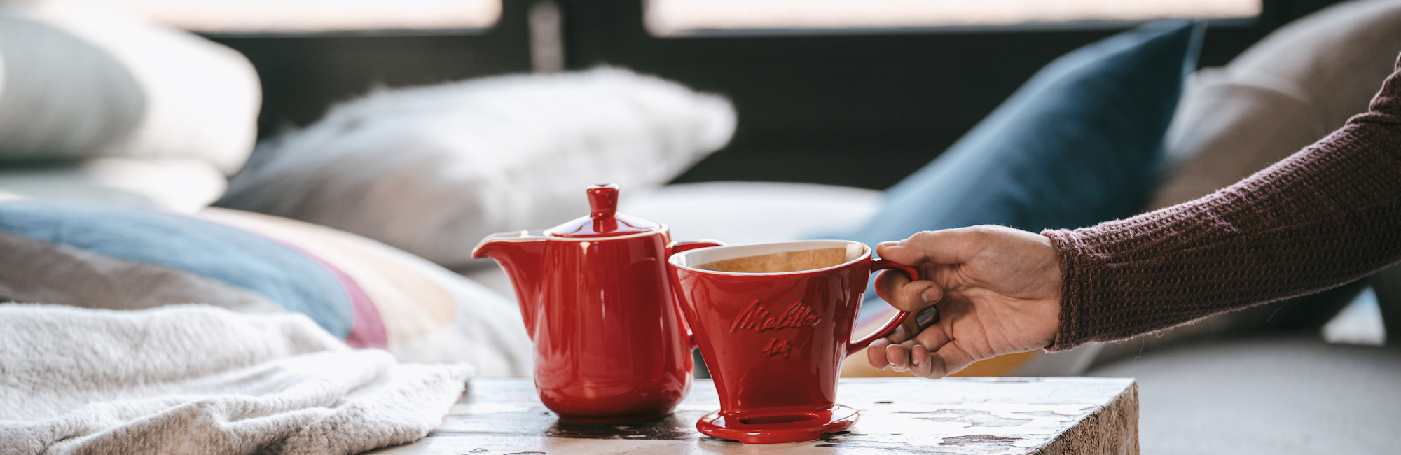 Melitta coffee filter and coffee pot red