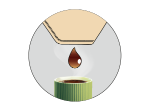 Photo with a filter and coffee flowing into a cup to encourage rediscovering the pleasure of filtered coffee.