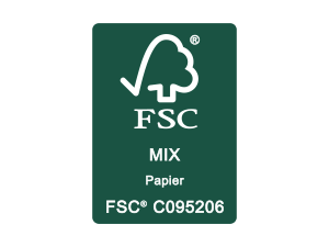 FSC logo (Forest Stewardship Council®, or Forest Support Council) which is an international label guaranteeing that the woods used comply with sustainable forest management procedures.