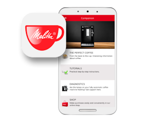  Image of our Melitta Companion app, which provides information on the operation of our espresso machines and allows you to follow all the steps of cleaning and descaling your machine directly from your smartphone