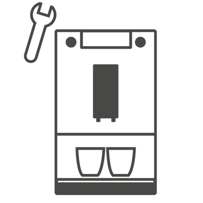 a drawing of a Melitta espresso machine as a sign that you can have the machine repaired