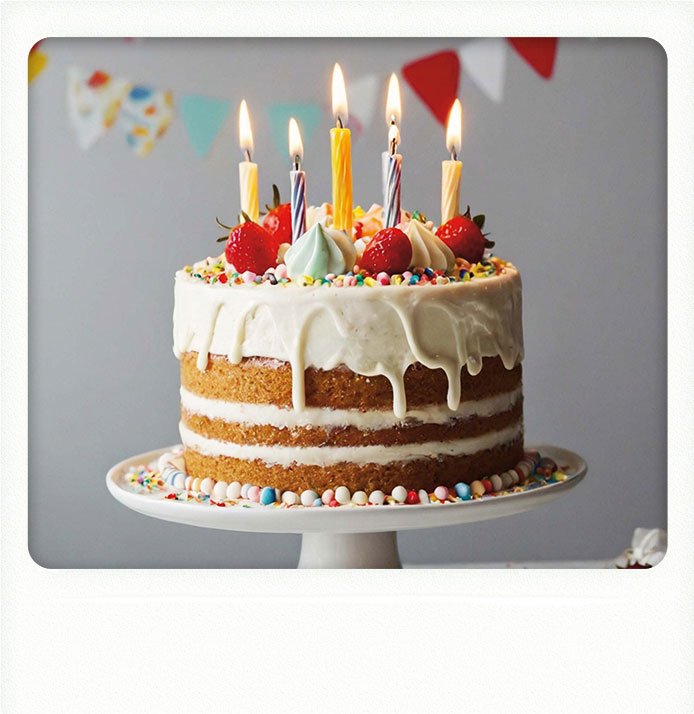 Polaroid Bild Torte  mit Kerzen